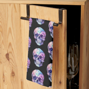 Linge De Cuisine Crâne Noir Halloween Rose Violet Bleu
