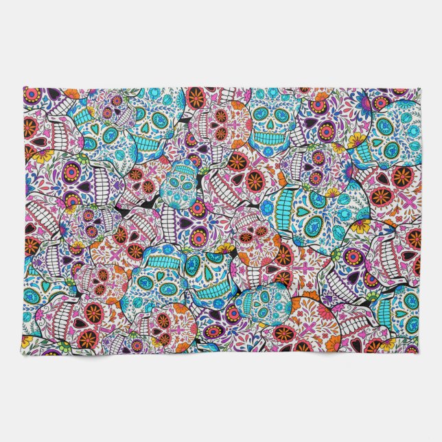 Linge De Cuisine Crânes à fleurs  (Horizontal)
