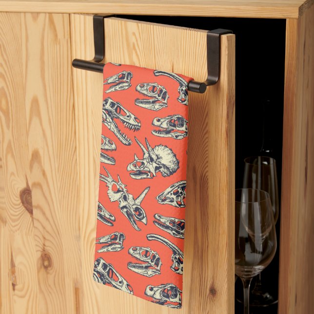 Linge De Cuisine Crânes de dinosaures orange et marine (Pliage en tiers)