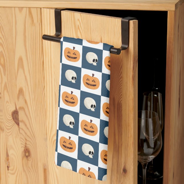 Linge De Cuisine Crânes et Citrouilles (Pliage en tiers)