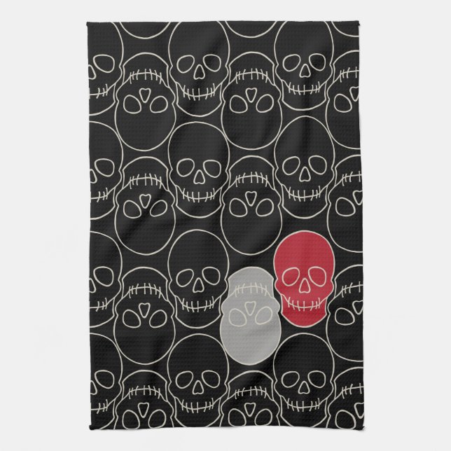 Linge De Cuisine Crânes - Noir de chauve-souris et Blanc d'os (Vertical)