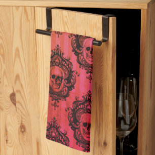 Linge De Cuisine Crânes victoriennes rouges et noirs Motif Hallowee