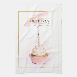 Linge De Cuisine Crayon élégant Art rose Cupcake d'anniversaire