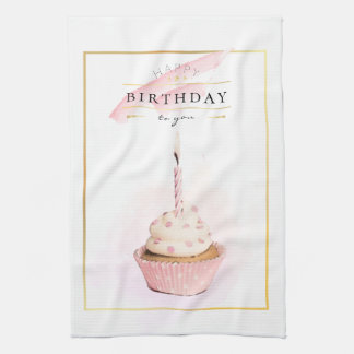 Linge De Cuisine Crayon élégant Art rose Cupcake d'anniversaire