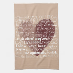 Linge De Cuisine Cream Inspirational Love Joy Red Heart