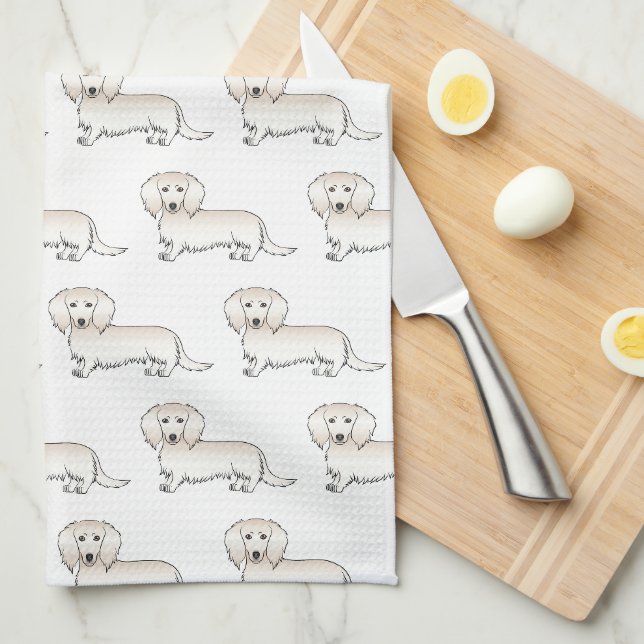 Linge De Cuisine Cream Long Cheveux Dachshund mignon Motif de dessi (Quart Plié)
