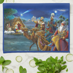 Linge De Cuisine Crèche avec les rois mages Vacances de Noël