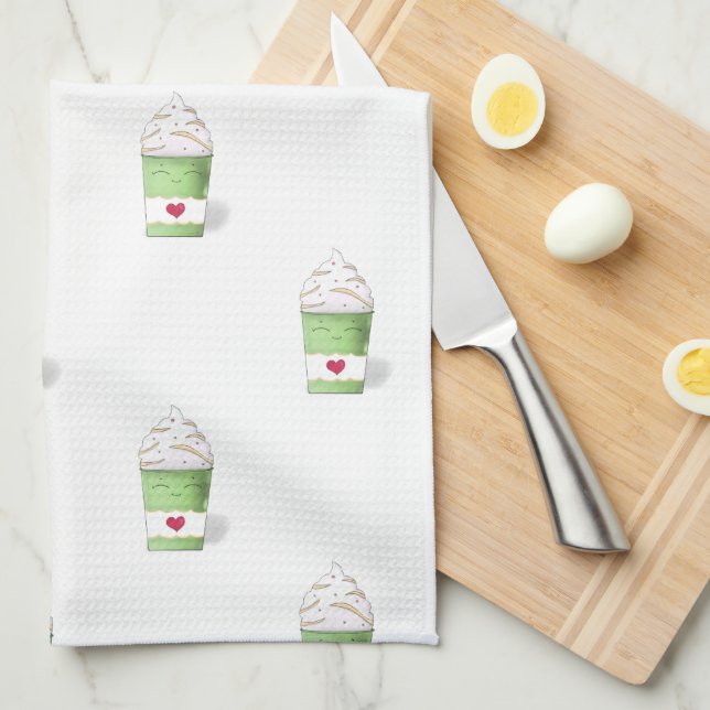 Linge De Cuisine Crème en latte et écaillée (verte) (Quart Plié)