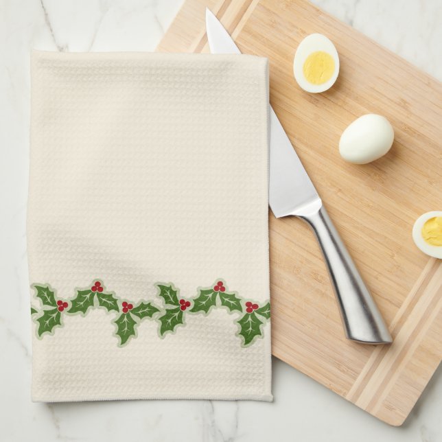 Linge De Cuisine Crème frontalière de Christmas Holly Berry (Quart Plié)