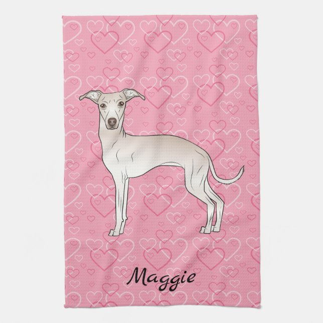 Linge De Cuisine Crème Italien Greyhound Chien Cute Sur Coeur Rose (Vertical)