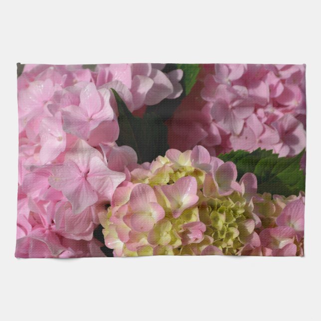 Linge De Cuisine Crème rose Hydrangeas jaune rose vert floral (Horizontal)