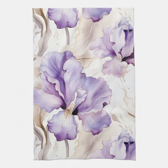 Linge De Cuisine Crème violet romantique Iris Fête des mariées flor (Vertical)
