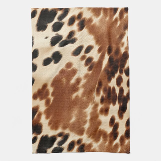 Linge De Cuisine Crème Western Cowboy Brown Noir Cowhide (Vertical)