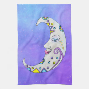 Linge De Cuisine Crescent Lune Formes colorées Joli Visage Violet