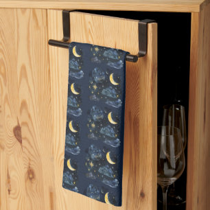 Linge De Cuisine Crescent Moon Stars Céleste Blue Halloween