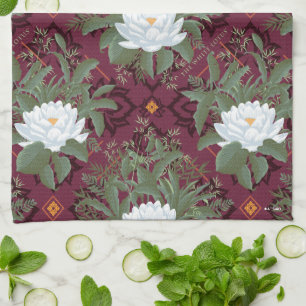 Linge De Cuisine Crimson Lotus Elegance Motif - Le Lotus Blanc