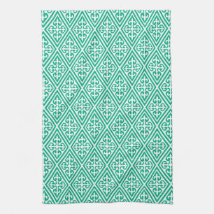Linge De Cuisine Croix médiévale Damask - Turquoise et blanc