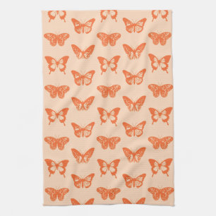 Linge De Cuisine Croquis de papillon, corail et orange pastel