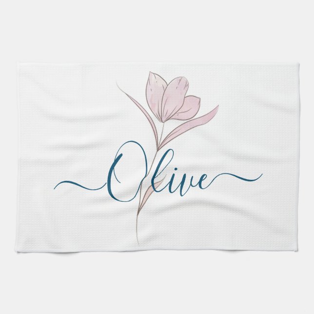 Linge De Cuisine Croquis floral aquarelle personnalisée (Horizontal)