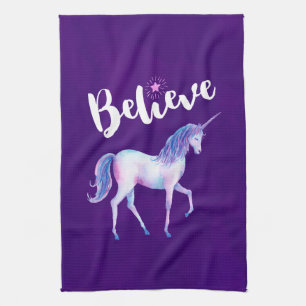 Linge De Cuisine Croyez avec Unicorn dans les aquarelles pastel