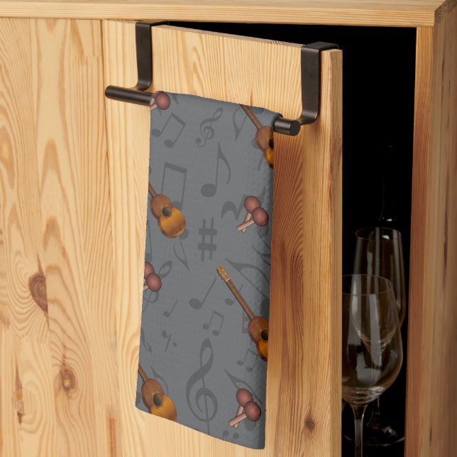 Linge De Cuisine Cuatro and Maracas with Music Notes on DARK GREY (Pliage en tiers)