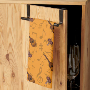 Linge De Cuisine Cuatro et maracas avec des notes de musique sur OR