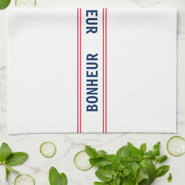 Linge De Cuisine Cuisine à rayures rouges et Bonheur bleu français (Plié)