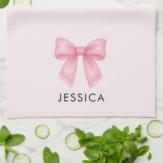 Linge De Cuisine Cuisine Aquarelle Rose Bow Coquette Baking (Plié)