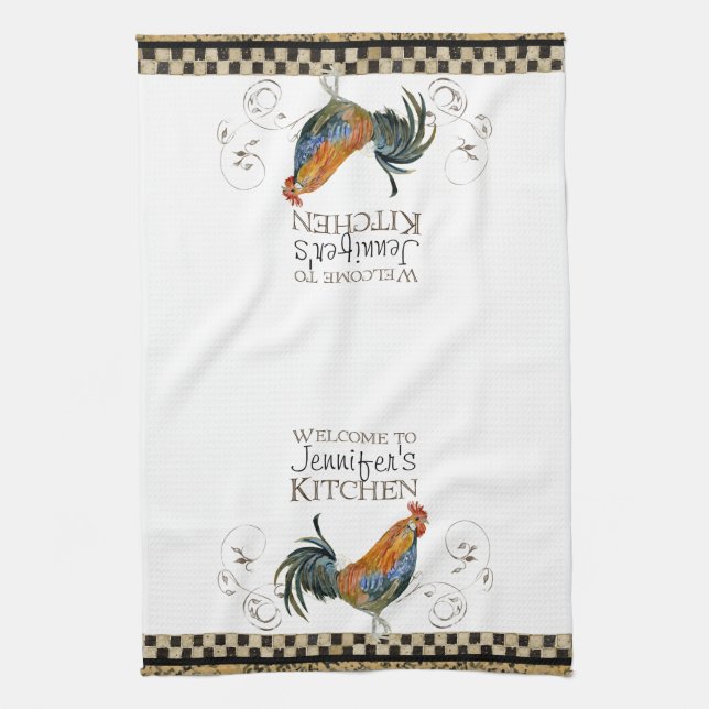 Linge De Cuisine Cuisine Cubalaya Rooster Black & Tan Check Swirl (Vertical)