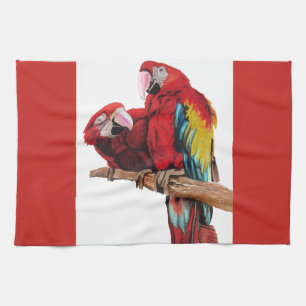 Linge De Cuisine Cuisine d'aquarelle d'oiseaux de perroquets roux