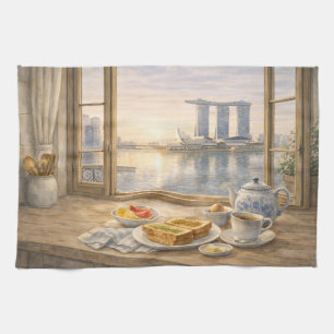 Linge De Cuisine Cuisine de Singapour au matin Aquarelle avec Marin