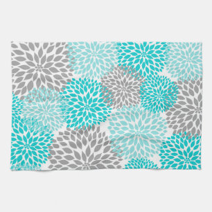 Linge De Cuisine Cuisine florale turquoise et grise