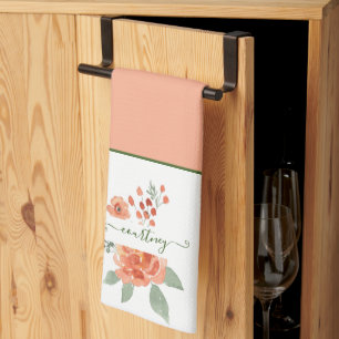 Linge De Cuisine Cuisine personnalisée florale aquarelle orange à