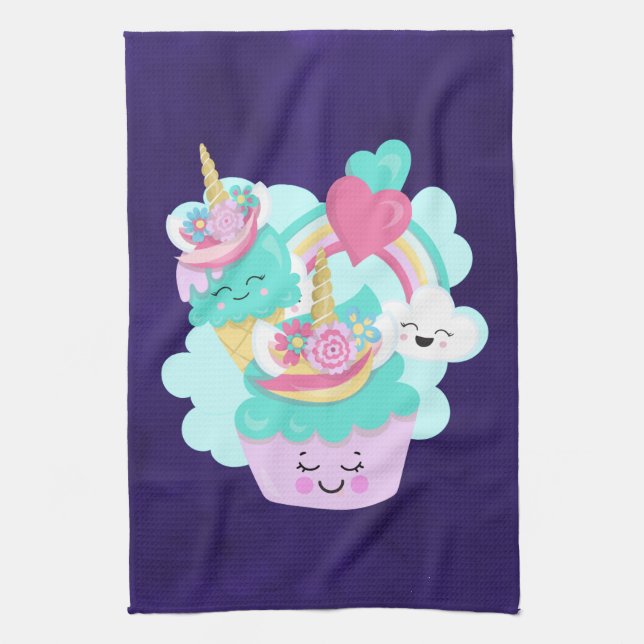 Linge De Cuisine Cupcake mignonne et crème glacée joyeuse (Vertical)