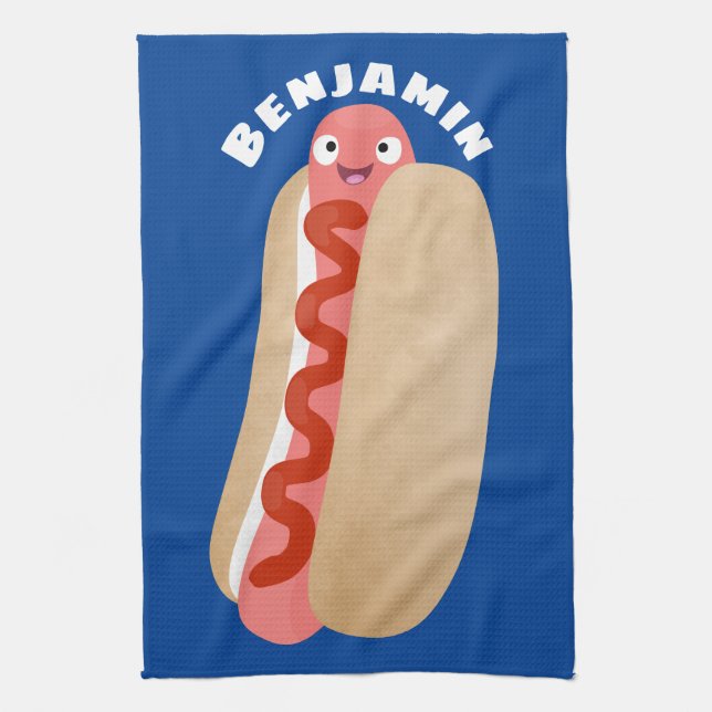 Linge De Cuisine Curieux hot dog Weiner dessin animé (Vertical)