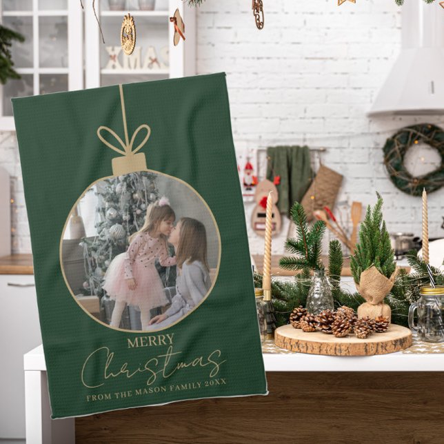 Linge De Cuisine custom photo Merry Christmas bauble (Créateur téléchargé)