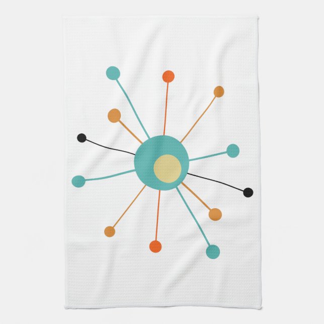 Linge De Cuisine Cute Atomic Star Retro Turquoise Orange Midsiècle (Vertical)