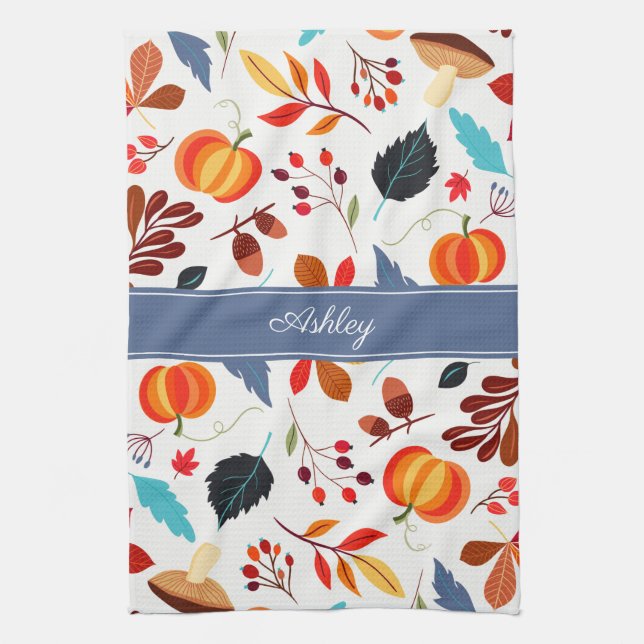 Linge De Cuisine Cute Automne Feuilles Citrouille Motif et votre no (Vertical)