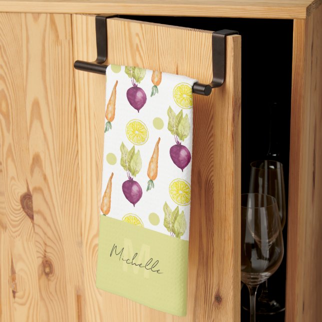 Linge De Cuisine Cute betteraves Citron et carottes Aquarelle Motif (Pliage en tiers)