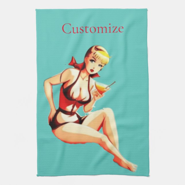 Linge De Cuisine Cute Blonde Martini Bikini Girl Thunder_Cove (Vertical)