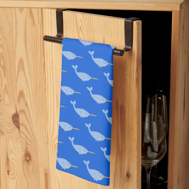 Linge De Cuisine ]Cute Blue Baby Boy Narwhal Patterned (Pliage en tiers)