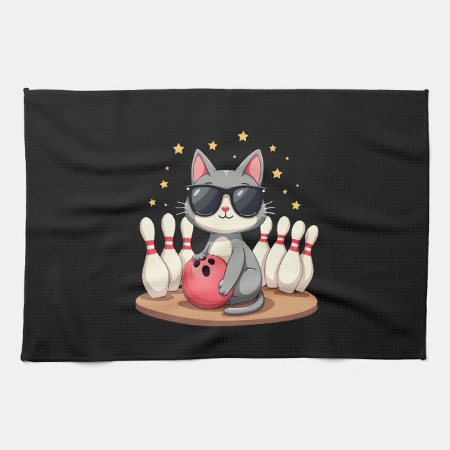 Linge De Cuisine Cute Cat With Sunglasses Cat Playing Bowling For m (Horizontal)