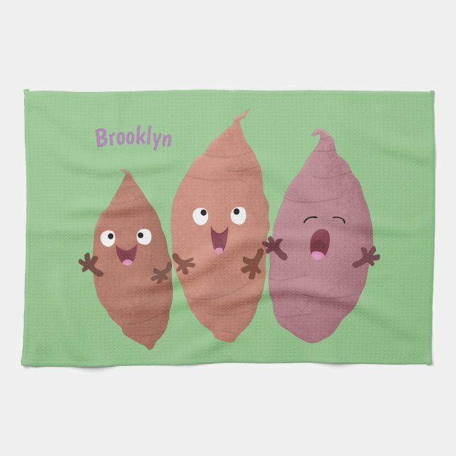 Linge De Cuisine Cute chantant des patates douces caricaturales lég (Horizontal)