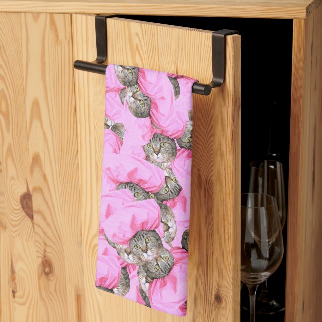 Linge De Cuisine Cute Chat dans un Motif Casquette rose Random (Pliage en tiers)
