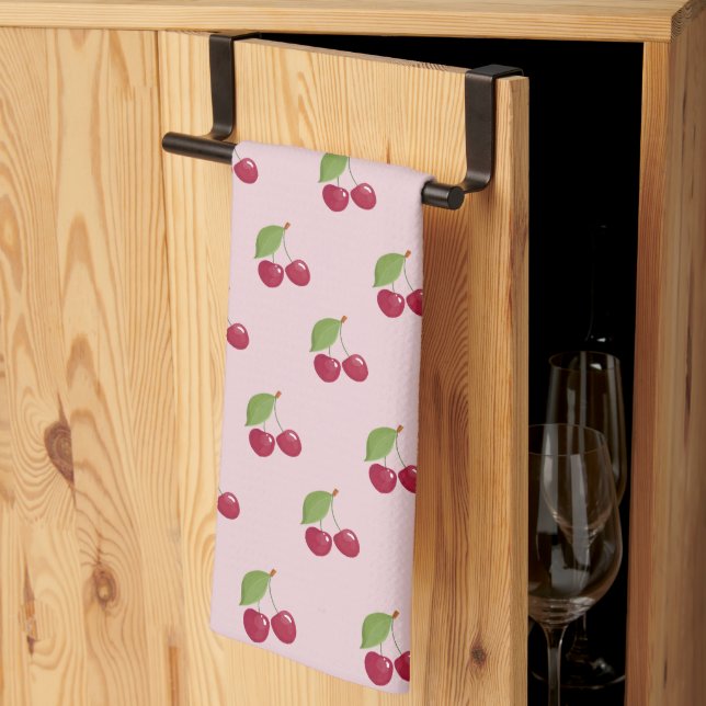 Linge De Cuisine Cute Cherry Motif sur Pastel Pink (Pliage en tiers)