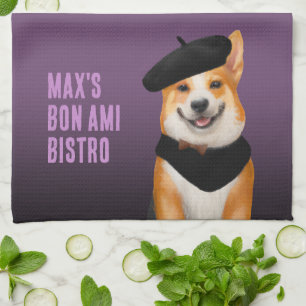 Linge De Cuisine Cute Chic Corgi Chien Portant Beret & Bandana