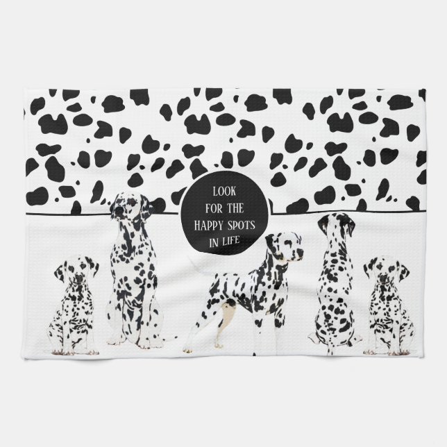 Linge De Cuisine Cute Dalmatiens Noir & Blanc Zones Joyeuses (Horizontal)