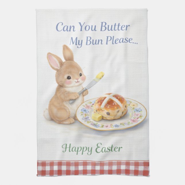 Linge De Cuisine Cute Easter Gift Bunny Tea Towel | Hot Cross Bun (Vertical)
