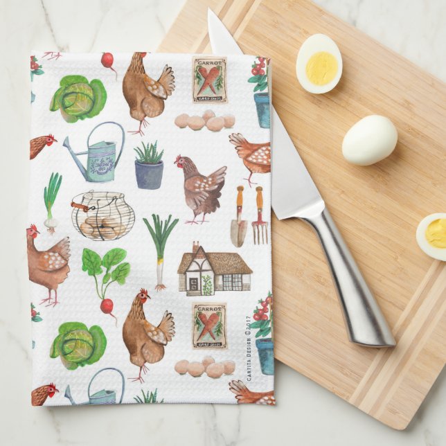 Linge De Cuisine Cute fermiers de poulet vert marché coq de jardin  (Quart Plié)