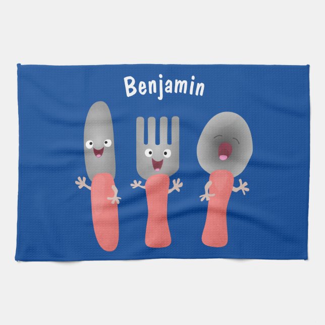 Linge De Cuisine Cute fourche couteau et cuillère dessin de couvert (Horizontal)